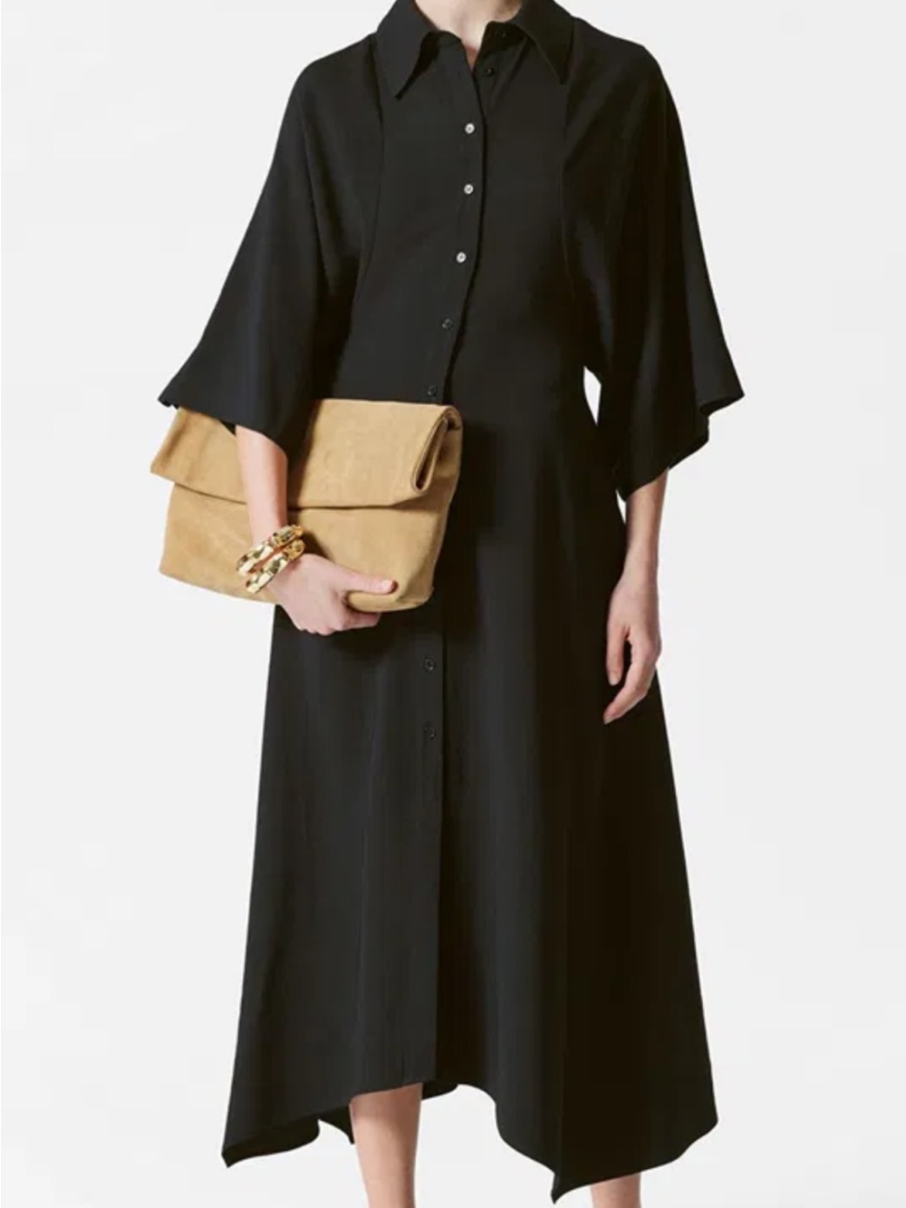 & Other Stories Black Midi Button-Down Shirt Dress